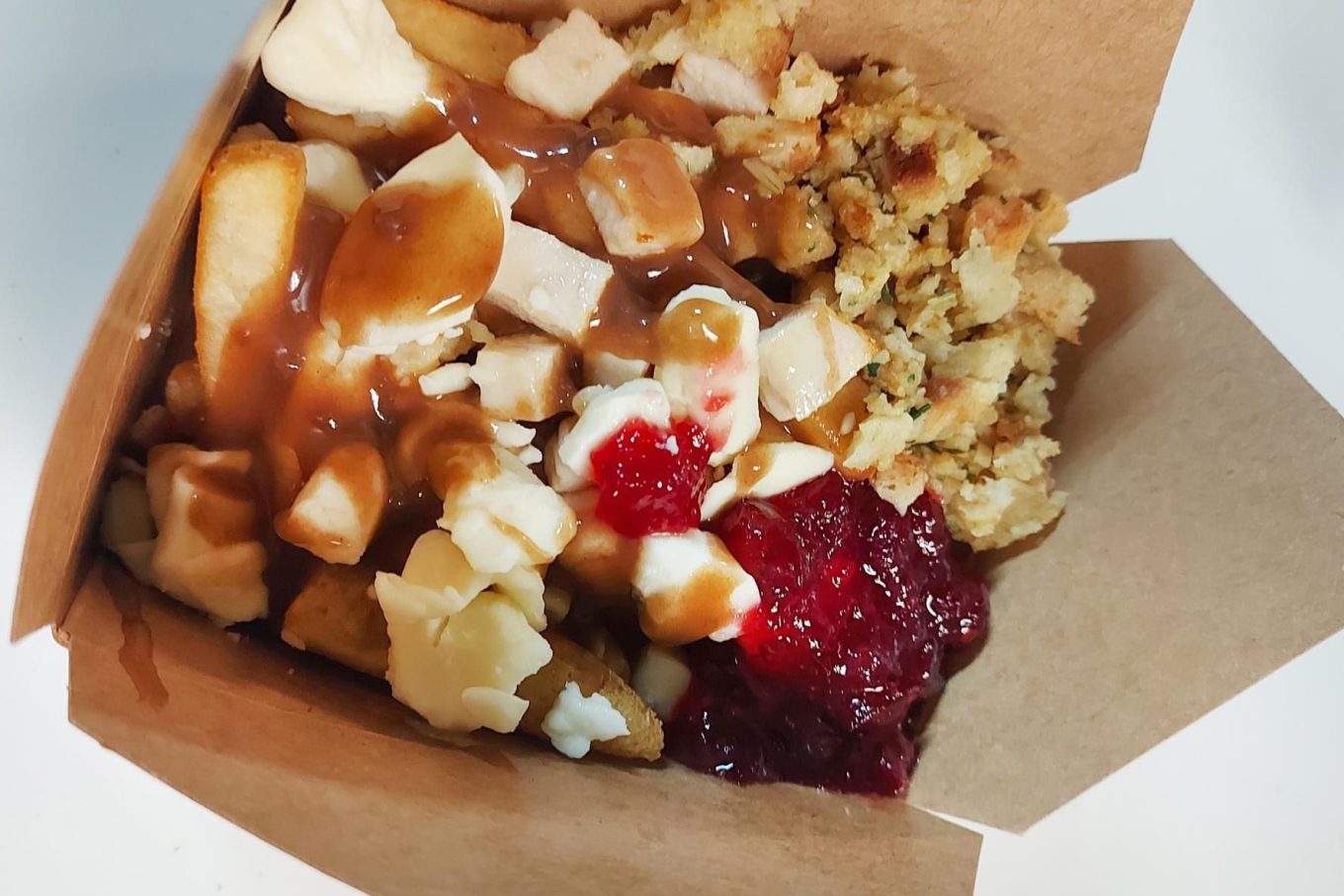Phat Dogs holiday poutine with cranberry, stuffing, mashed potatoes, gravy